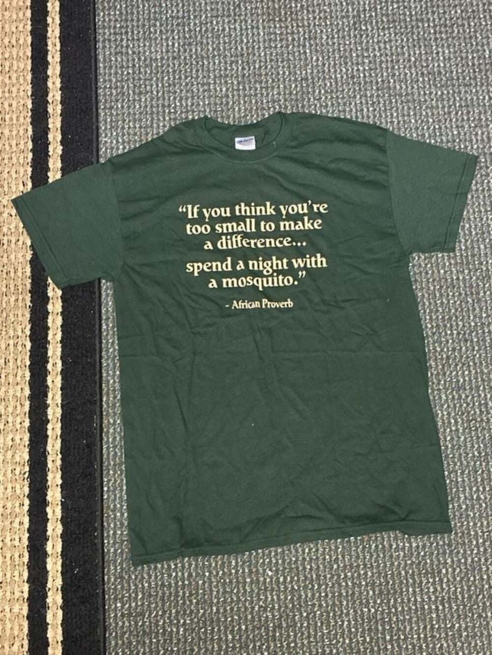 Gildan Heavy Cotton Green T-Shirt With African Proverb Mosquito Quote Size M Jok